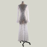 White Lace Long Sleeve Evening Dress
