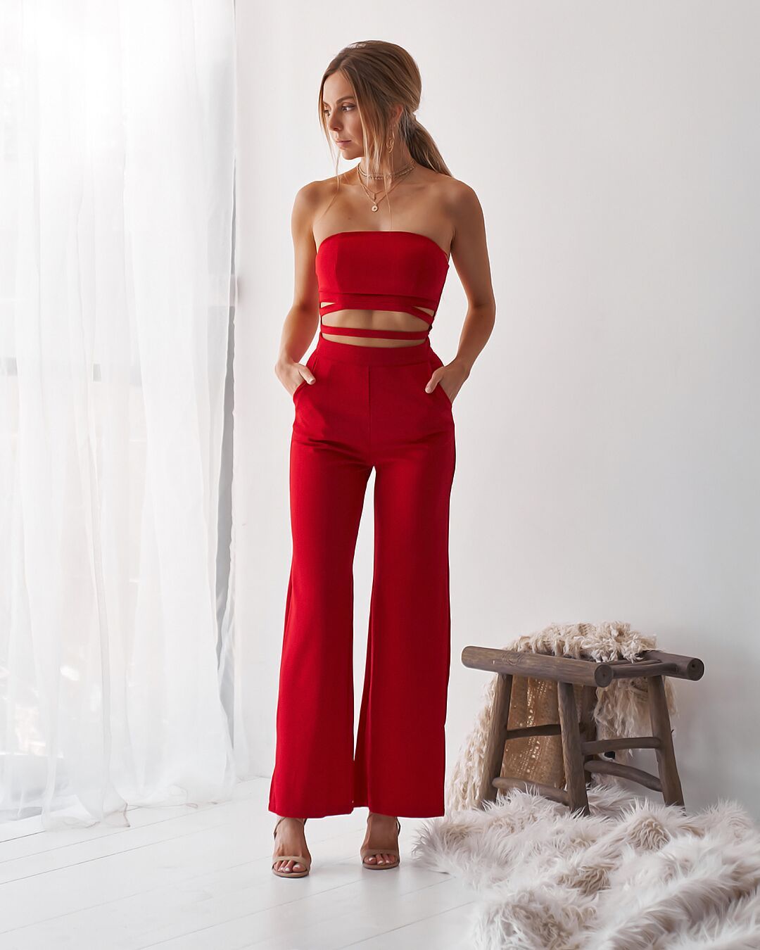 red sheer jumpsuit