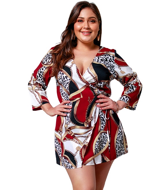plus size long sleeve wrap dress