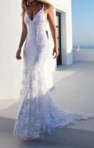 Weiße Spitze Riemen Meerjungfrau Hochzeitskleid