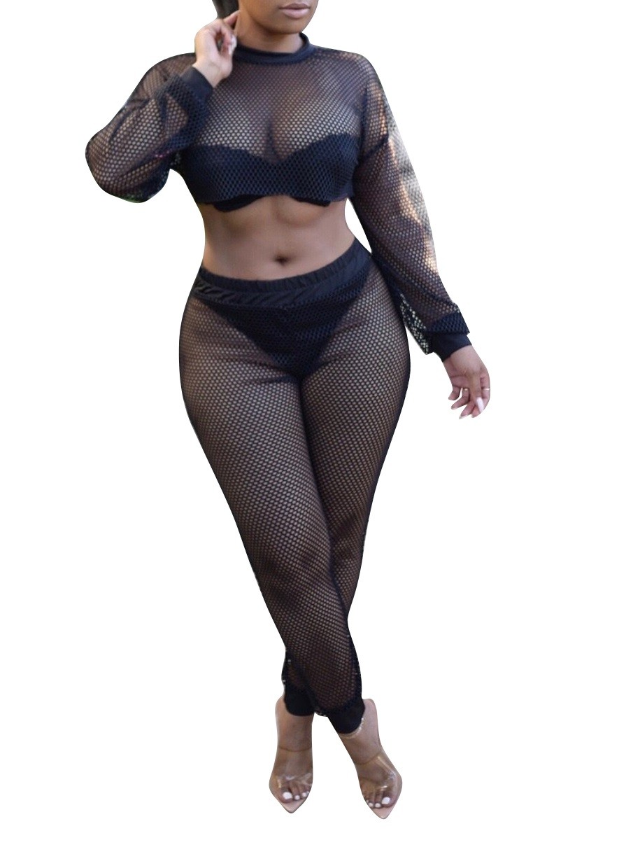 卸売セクシーなフィッシュネットクロップトップとパンツ グローバルラバー