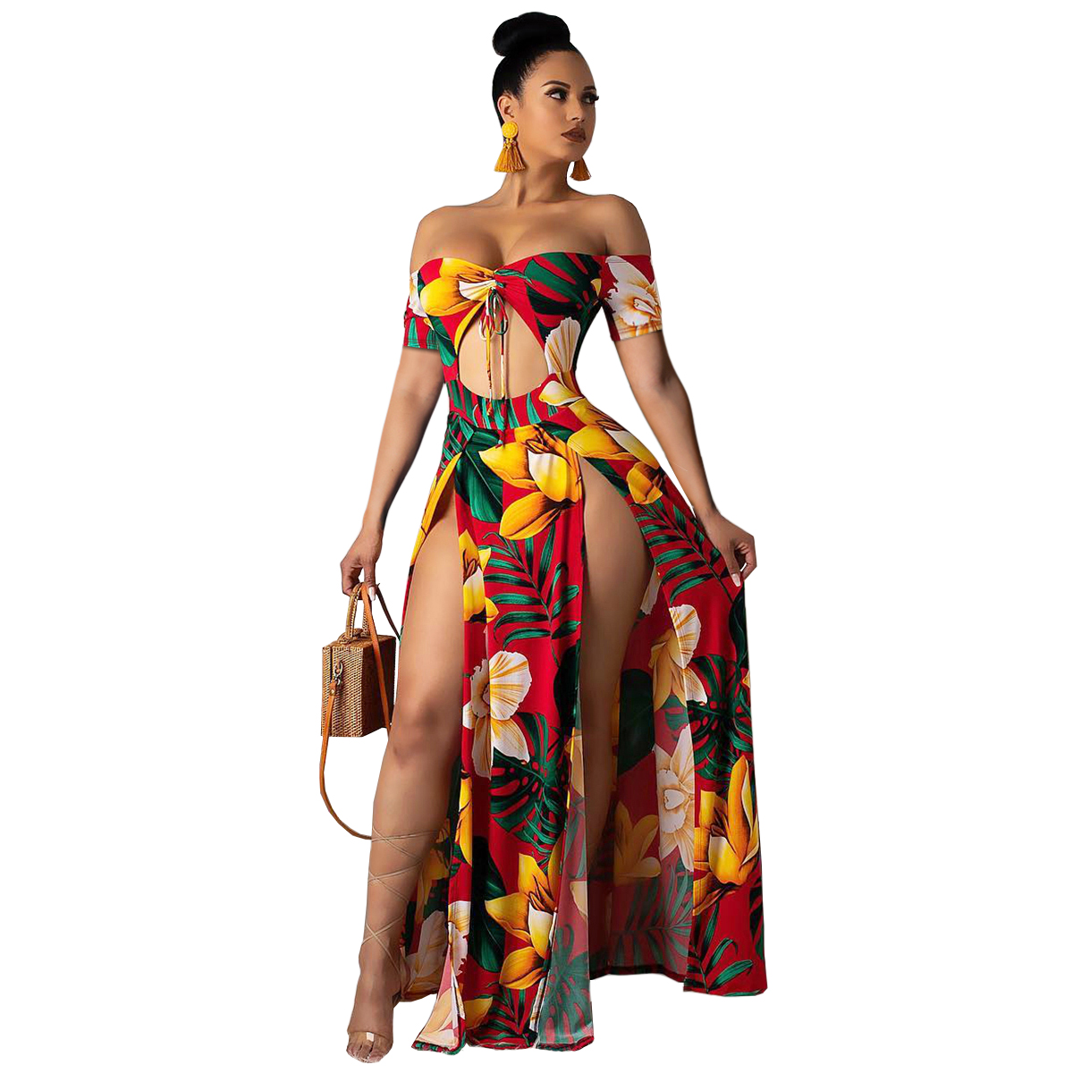 Wonderlijk Wholesale Off Shoulder Floral Maxi Dress with Front Split | Global ML-66