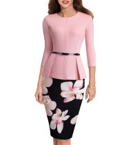 Floral Peplum Dress with 3/4 Sleeves