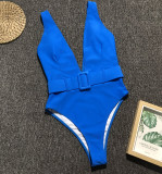 One-Piece Deep-V Swimwear with Belt