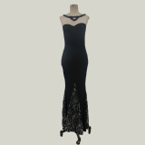 Black Applique Sleeveless Mermaid Evening Dress