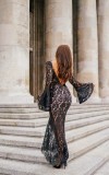 Black Lace Sexy Evening Dress with Wide Cuffs