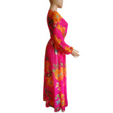 Long Sleeves Floral Chiffon Maxi Dress