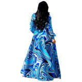 Long Sleeves Colorful Chiffon Maxi Dress