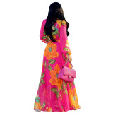Long Sleeves Floral Chiffon Maxi Dress