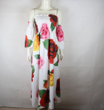 Strapless High Waist Flower Maxi Dress
