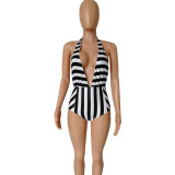 Deep-V One-Piece Stripped Swimsuit
