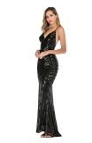 Summer Black Sequins Straps Long Mermaid Evening Dress