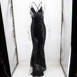 Summer Black Sequins Straps Langes Meerjungfrau-Abendkleid