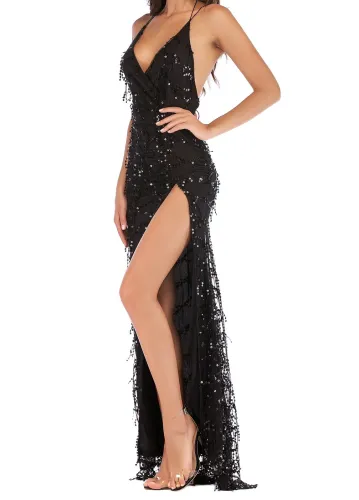 Sexy Sequins High Slit Evening Dress