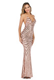 Summer Pink Sequins Straps Long Mermaid Evening Dress