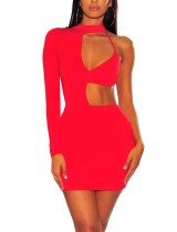 Sexy Cut Out Club Dress with Single Sleeve