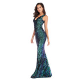 Sequins V-Neck Sleeveless Mermaid Evening Dress