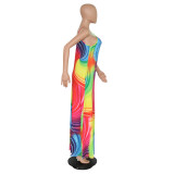 Sexy Colorful Straps Long Pocket Dress