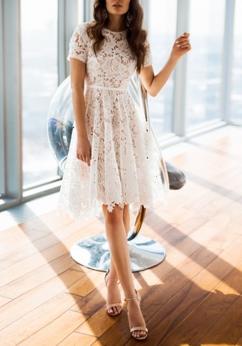 White Lace Hollow Out Skater Dress