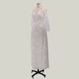 White V-Neck Long Sleeve Wedding Bridal Dress