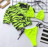 Sexy Zebra Short Sleeves Thongs Swimwear