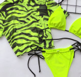 Sexy Zebra Short Sleeves Thongs Swimwear