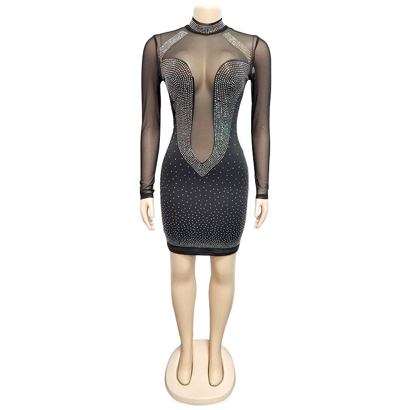 rhinestone mini dress long sleeve