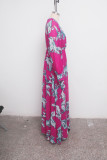 Print Floral Long Sleeves Wrapped Maxi Dress