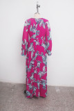 Print Floral Long Sleeves Wrapped Maxi Dress