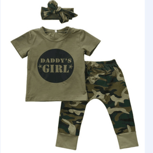 Kinder Mädchen Camou Print Sommer Shirt + Pants + Stirnband