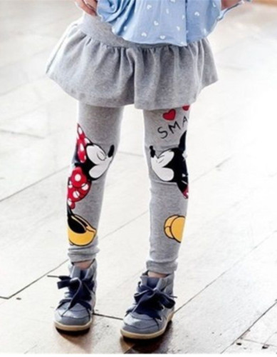 Kids Girl Cartoon Print Leggings with Mini Skirt