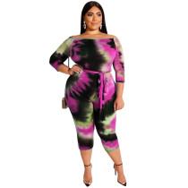Plus Size Off Shoulde Bunter, figurbetonter Strampler mit Gürtel