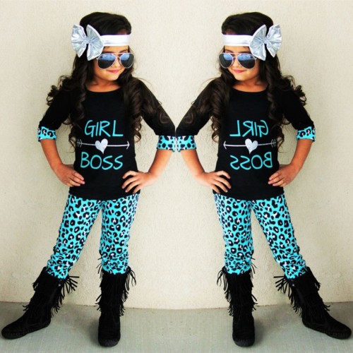 Kids Girl Leopard Print Fall Shirt and Pants Set