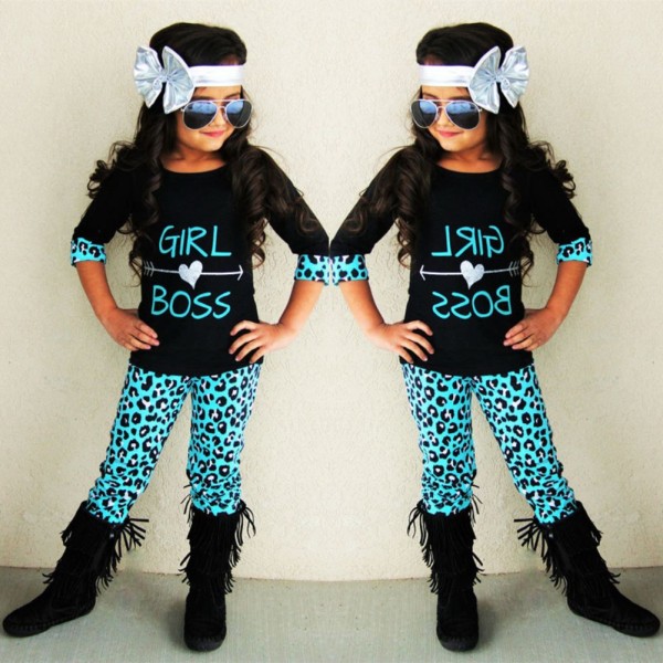Kids Girl Leopard Print Fall Shirt and Pants Set