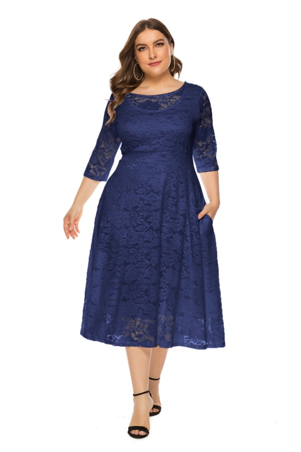 Plus Size O-Neck A-line Lace Mature Dress