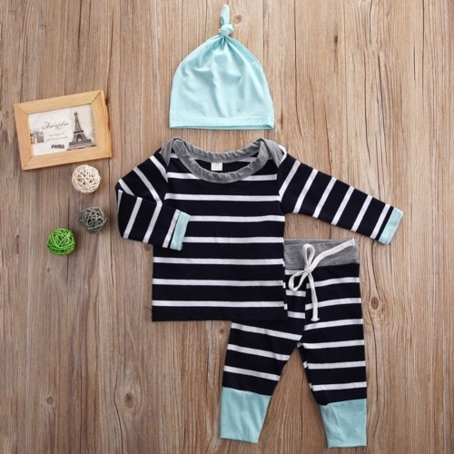 Baby Boy Stripes Print Autumn 3 PCS Conjunto de pantalones