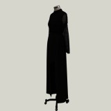 Black Irregular Long Sleeve Evening Dress