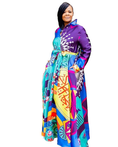 Wholesale Print Colorful African Maxi Dress With Belt Global Lover