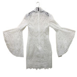 White Lace Elegant Dress with Wide Sleeves
