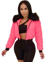 Winter Padded Short Jacket with Fur Collar