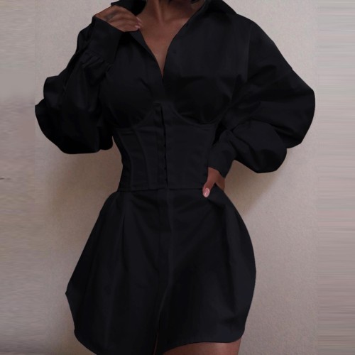 Sexy Tight Waist Long Sleeves Blouse Dress