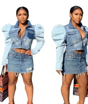 Sexy Contrast Denim Jacket with Pop Sleeves