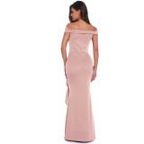 Pink Off Shouldr Ruffles Evening Dress