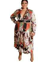 Vestido largo plisado estampado talla grande