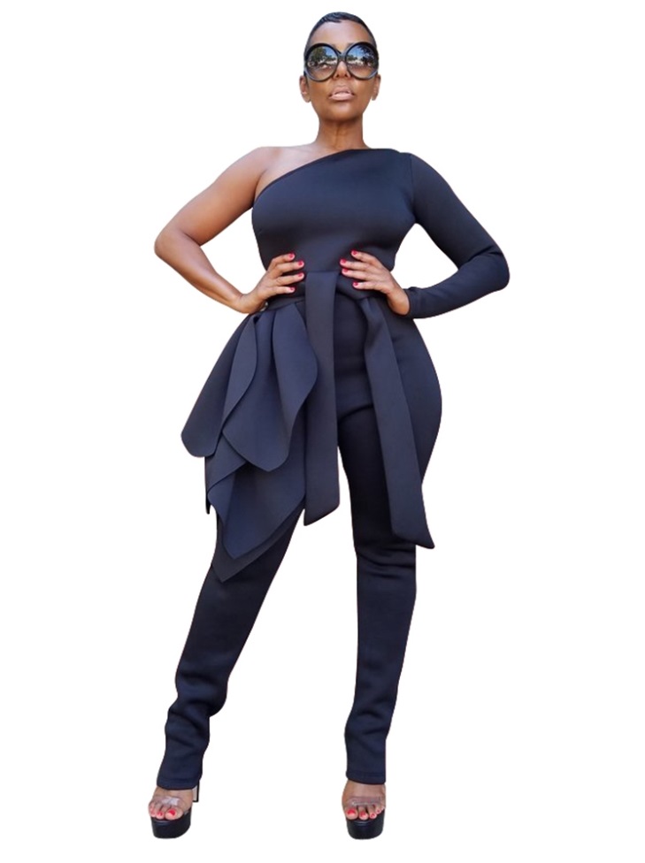 one shoulder formal jumpsuit