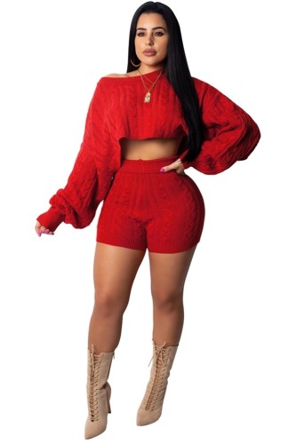 Sexy Sweater Crop Top and Shorts Set