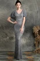 Sequins Fringe V-Neck Mermaid Evening Dress