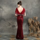 Sequins Fringe V-Neck Mermaid Evening Dress