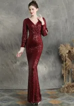 Sequins Deep-V Mermaid Evening Dress