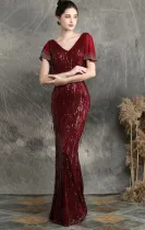 Sequins Fringe V-Neck Mermaid Evening Dress